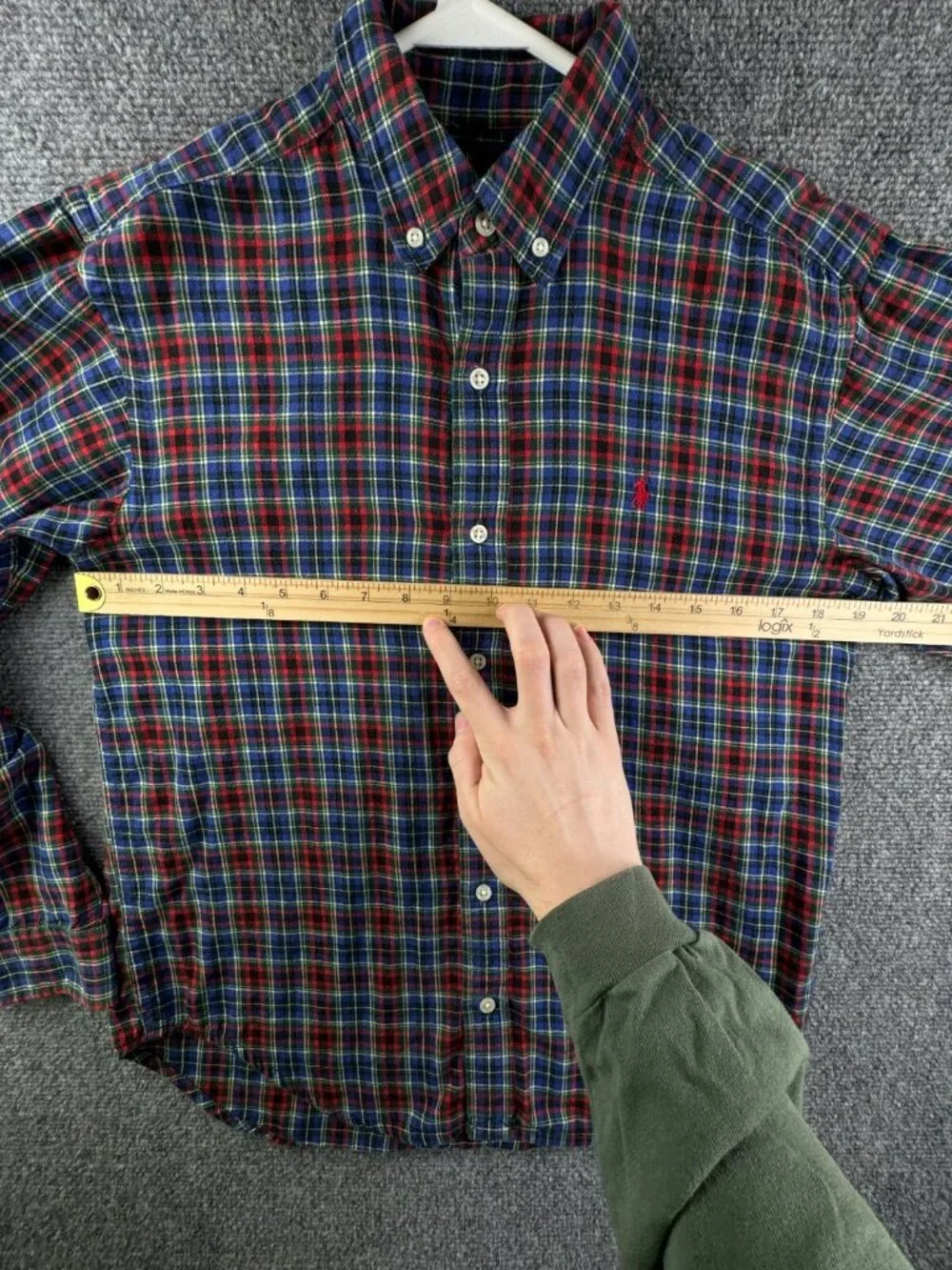 Ralph Lauren Boys Flannel Button Up Shirt Long Sleeve Colorful Plaid Red Blue